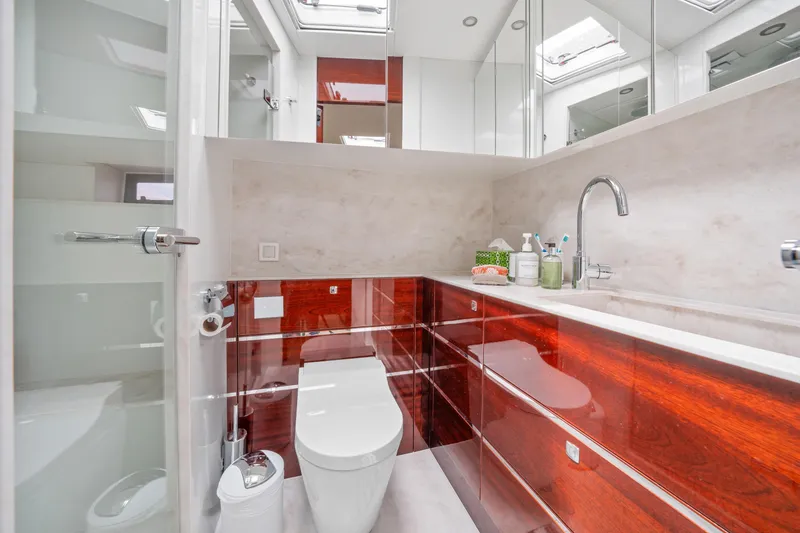 Slide: The Image of Luxurious bathroom in 2021 Steeler 60S Performance yacht with sleek design and modern fixtures. - 50