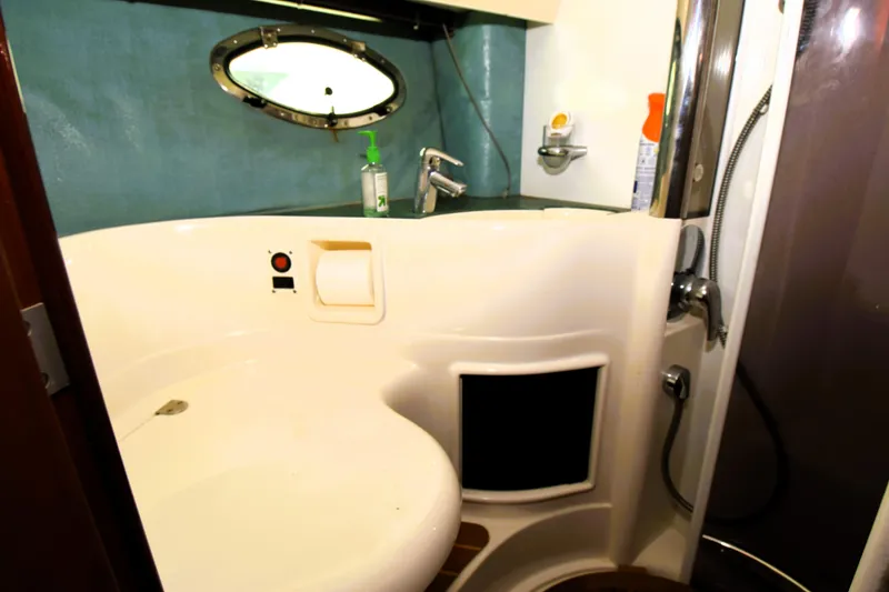 Slide: The Image of Bathroom interior of 1999 Fairline Targa 43 yacht with sink and shower. - 12