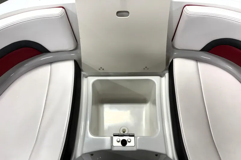 Slide: The Image of 2019 Chaparral Vortex 2430 VRX boat interior with white and red seating. - 7