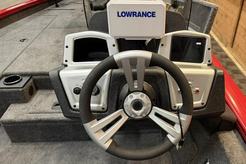 Slide: The Image of Steering console of 2026 Tracker Pro Team 190 boat with Lowrance electronics. - 6