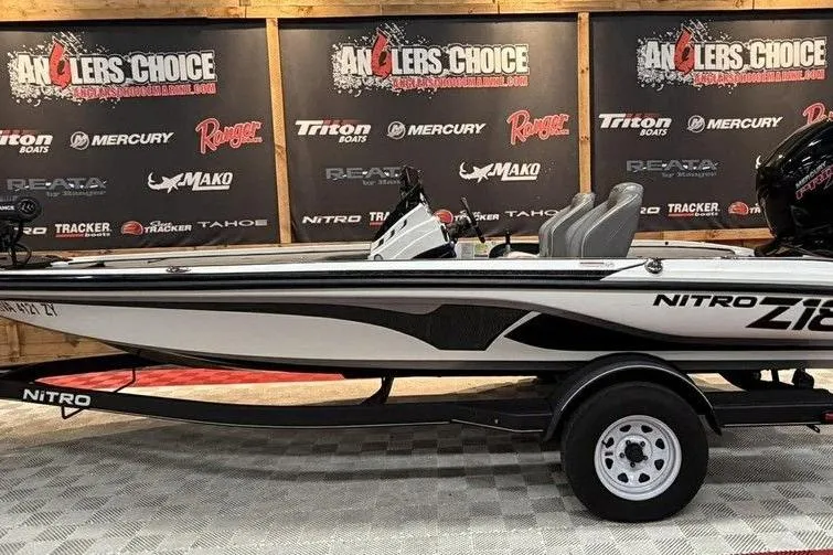 The Image of 2026 Nitro Z18 boat displayed at Anglers Choice event, featuring sleek design and modern features. - 0
