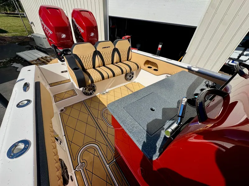 Slide: The Image of 2019 Concept 36' Open Deck boat with red engines and luxurious interior. - 9
