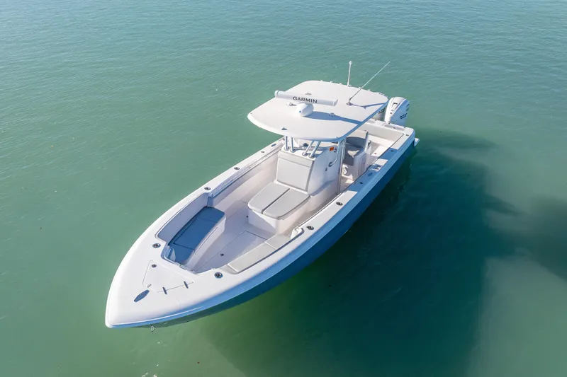 Slide: The Image of 2026 Contender 35 ST boat on calm water, aerial view. - 9