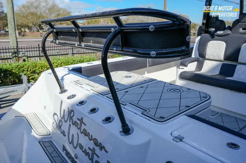 Slide: The Image of 2023 HCB 39 Speciale boat interior with custom flooring and seating. - 21