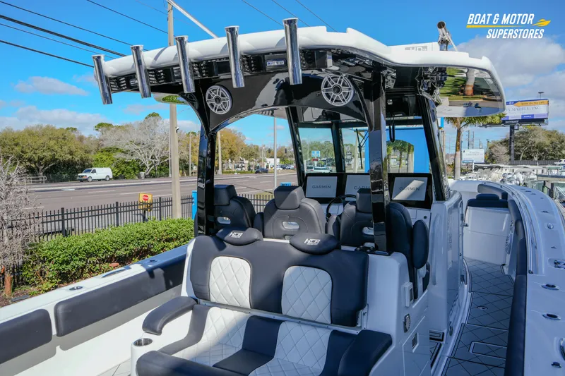 Slide: The Image of 2023 HCB 39 Speciale boat deck with sleek, modern design and secure hatch. - 25