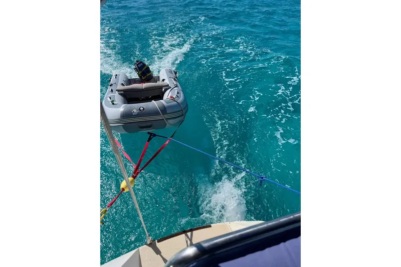 Slide: The Image of Aerial view of a 1989 Catalina 42 MkII sailboat docked at a marina. - 18