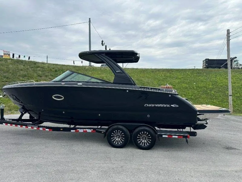 Slide: The Image of 2026 Chaparral SSX 30 boat on trailer, side view. - 23