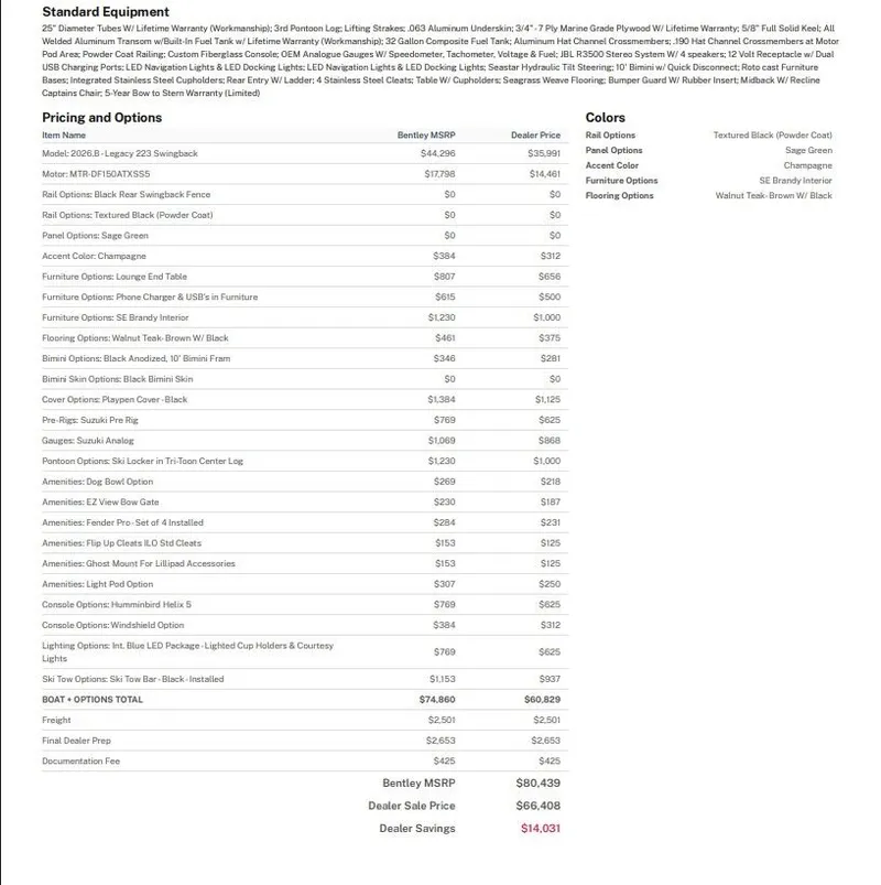 Slide: The Image of Bentley Pontoons 223 Legacy Swingback 2026 - 3