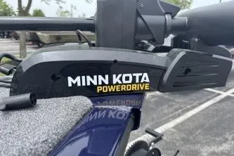 Slide: The Image of Minn Kota PowerDrive motor on 2026 Tracker Super Guide V-16 SC boat. - 2