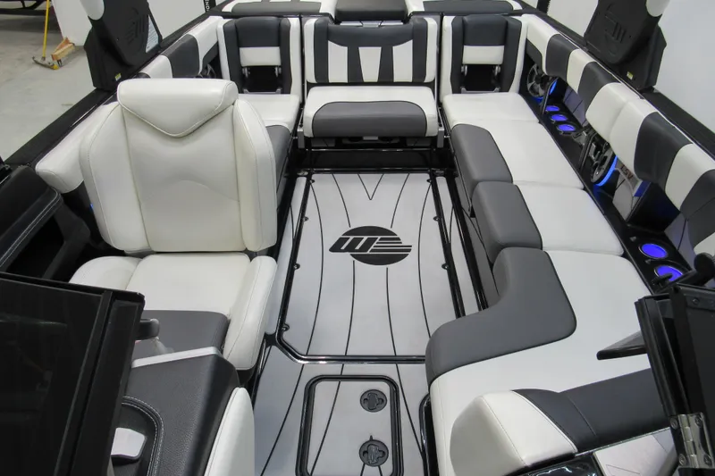 Slide: The Image of 2021 Malibu Wakesetter 23 LSV interior with luxurious seating and stylish design. - 12