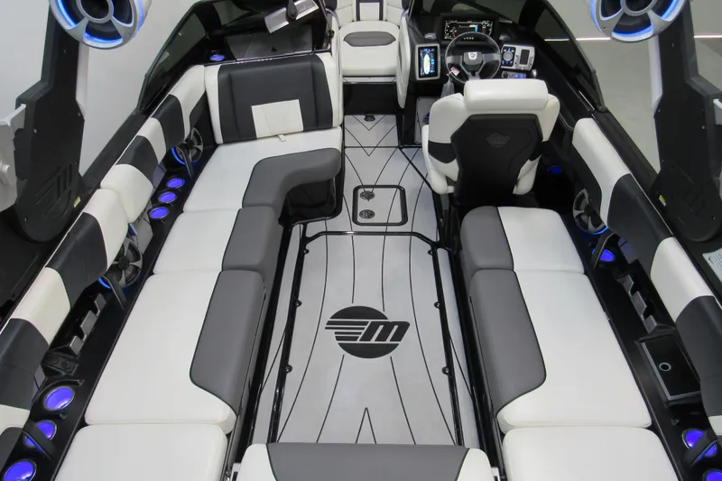 Slide: The Image of 2021 Malibu Wakesetter 23 LSV interior with sleek seating and modern dashboard design. - 3