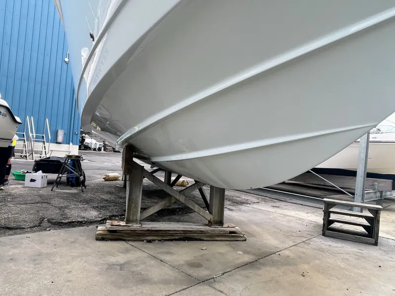 Slide: The Image of 2019 Sea Fox 328 Commander on a boat stand. - 13