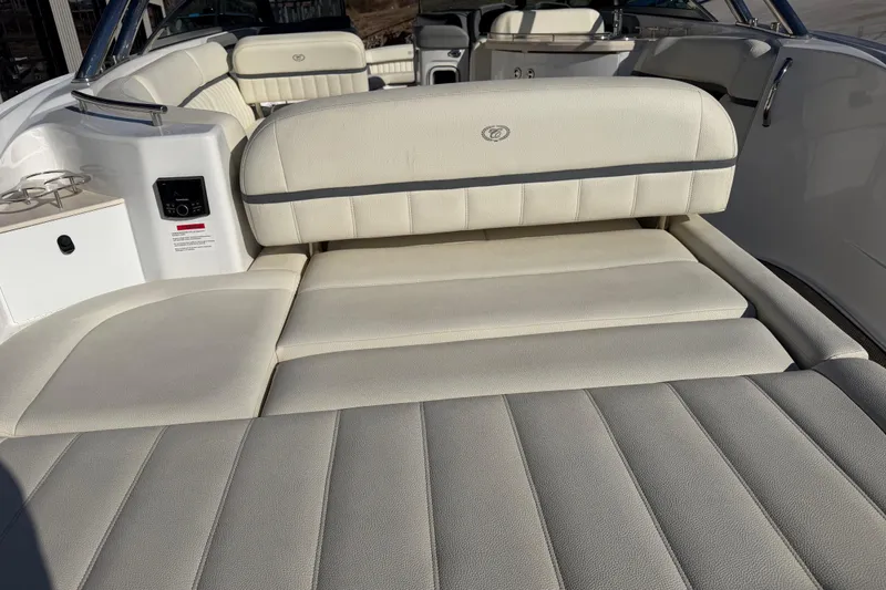 Slide: The Image of Luxurious interior of a 2019 Cobalt R35 boat with plush white seating. - 14