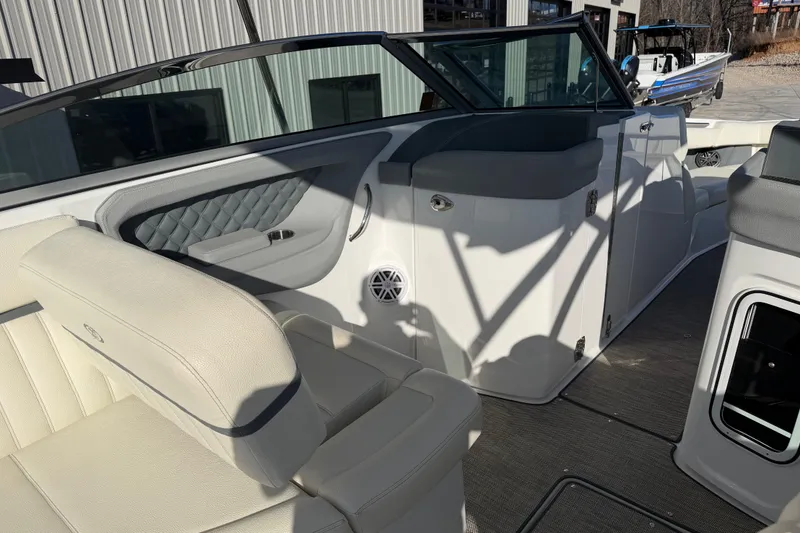 Slide: The Image of 2019 Cobalt R35 boat interior with luxurious seating and modern design. - 19