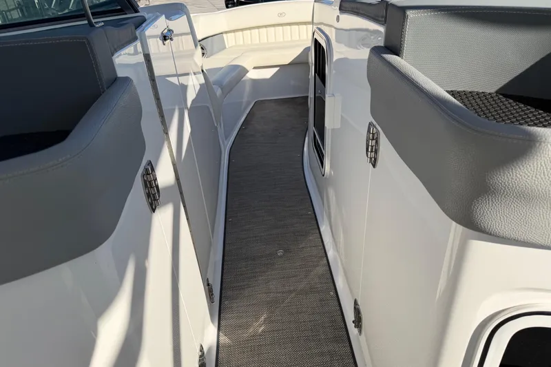 Slide: The Image of 2019 Cobalt R35 boat interior with sleek seating and modern design. - 38