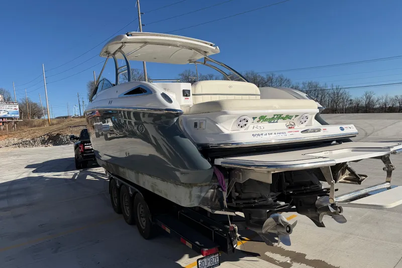 Slide: The Image of 2019 Cobalt R35 boat on trailer, sunny day, outdoor setting. - 6