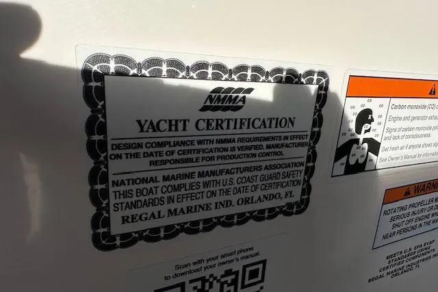 Slide: The Image of Yacht certification label for 2023 Regal 2800 Bowrider, NMMA compliance, Orlando, FL. - 19