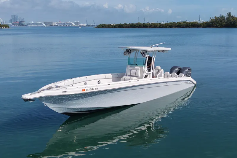 The Image of 2001 Palmetto Custom 36 boat on calm water, city skyline in background. - 0