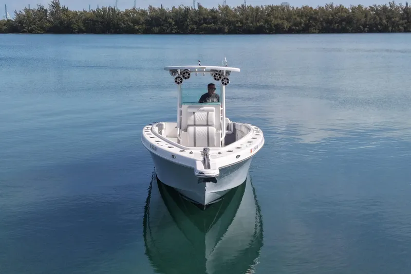 Slide: The Image of Palmetto Custom 36 boat from 2001 on calm water. - 4