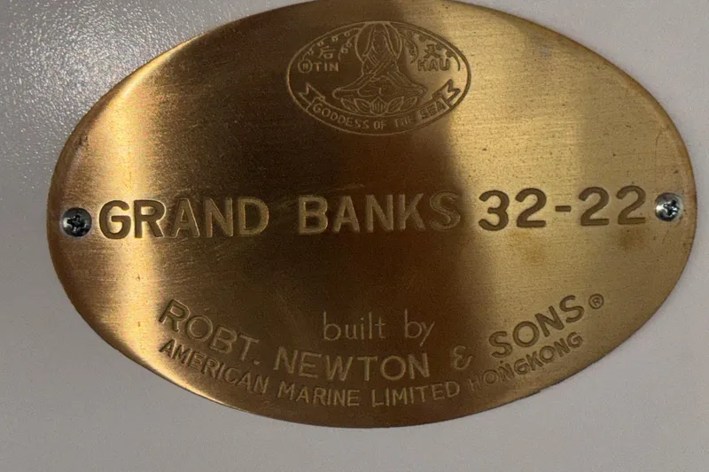 Slide: The Image of Brass nameplate of 1966 Grand Banks 32 Sedan by Robt. Newton & Sons, Hong Kong. - 21