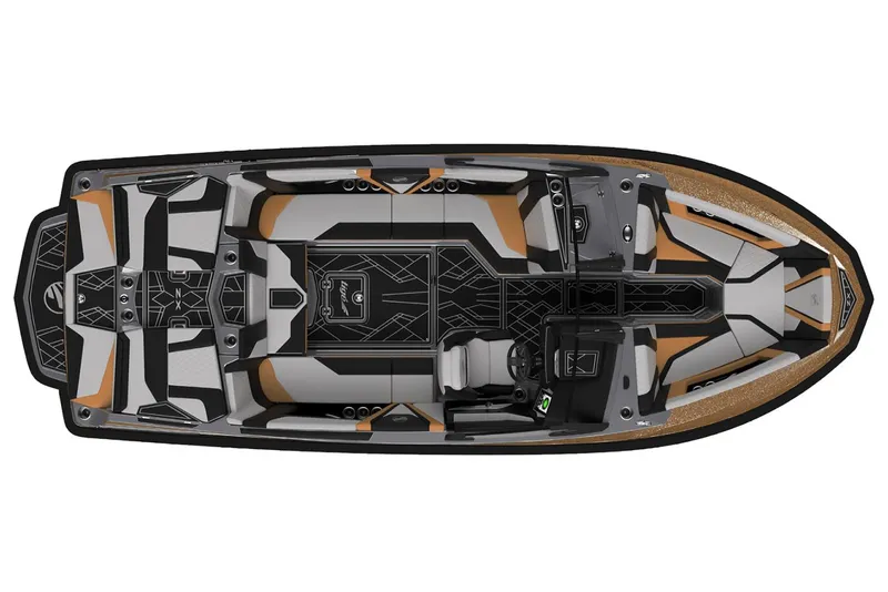 Slide: The Image of 2023 Tigé 23ZX boat with sleek design and spacious seating in a parking lot. - 15