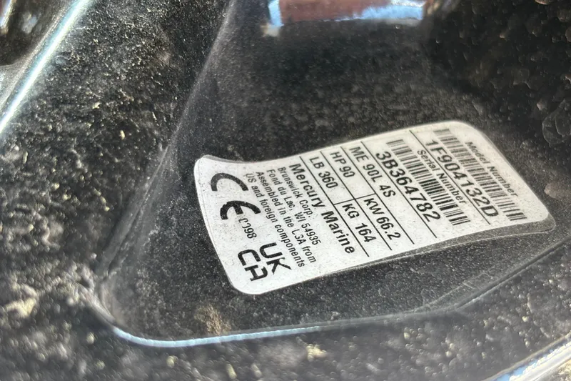 Slide: The Image of Label on 2023 Bayliner Element M17, displaying model and serial numbers. - 15