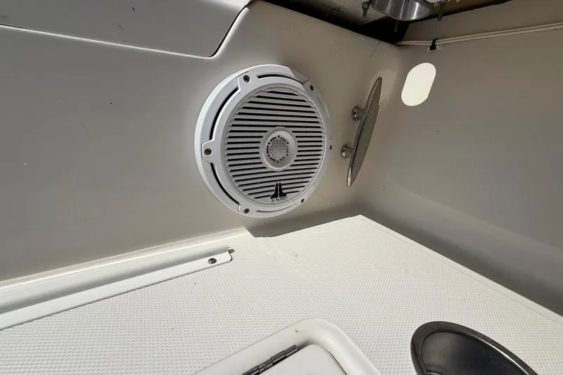 Slide: The Image of White speaker installed on a 2019 Calcutta 263 boat interior. - 53