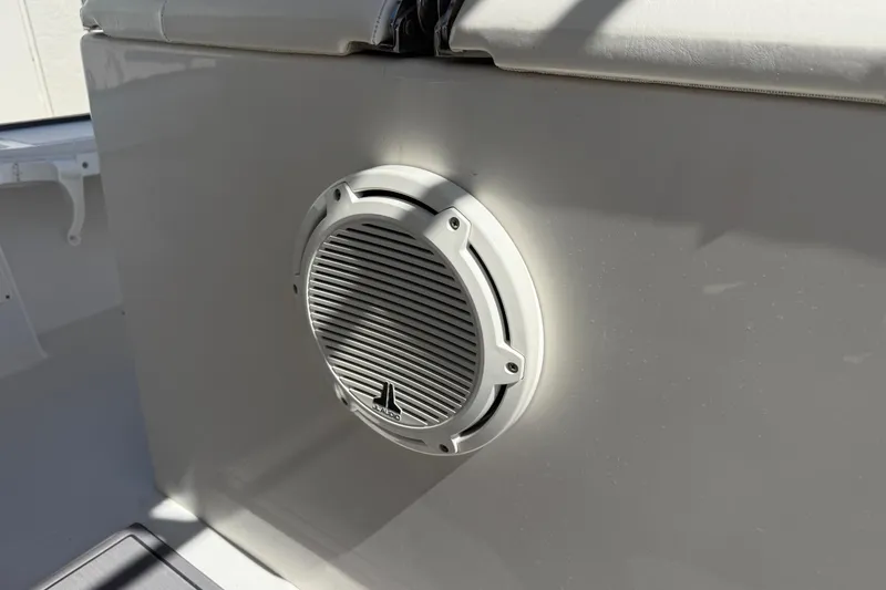 Slide: The Image of Boat speaker on a 2019 Calcutta 263, mounted on a sleek white surface. - 59