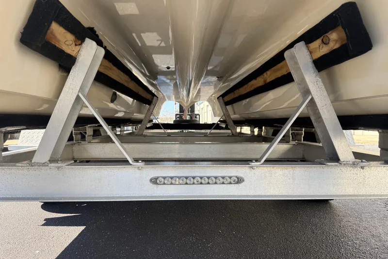 Slide: The Image of Calcutta 263 boat trailer underside view, showcasing support structure, 2019 model. - 74