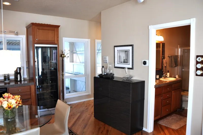 Slide: The Image of Interior of 2004 Steelhead Marine Boat House with modern kitchen and bathroom. - 17