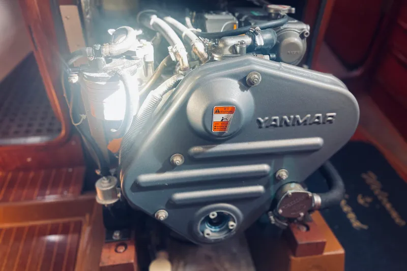 Slide: The Image of Engine of a 1981 Nautor Swan cutter sailboat, featuring a Yanmar motor. - 25