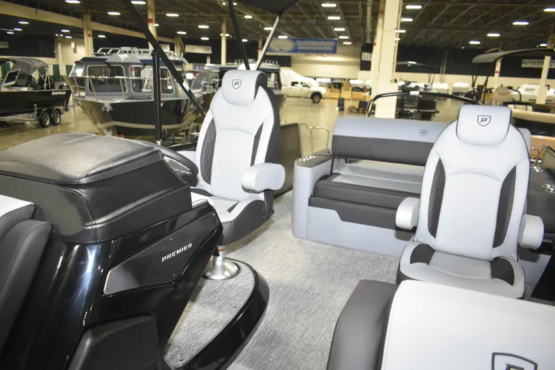 Slide: The Image of 2026 Premier 230 Sunsation RL-PTX CL boat interior with modern seating and sleek design. - 10