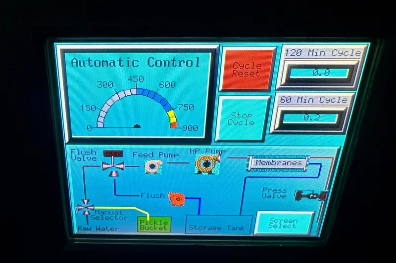 Slide: The Image of Control panel display on a 1988 Californian 45 Motor Yacht, showing automatic system settings. - 39