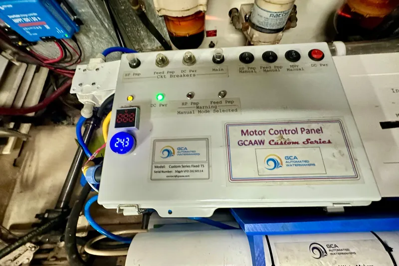 Slide: The Image of Control panel of a 1988 Californian 45 Motor Yacht, featuring GCAAW Custom Series. - 43