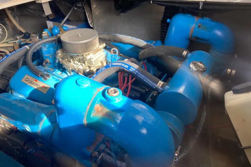 Slide: The Image of Engine compartment of a 1986 Tollycraft Flybridge Convertible with Crusader components. - 16