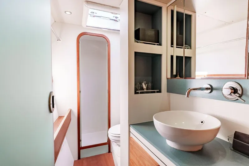 Slide: The Image of Modern bathroom interior of 2012 Outremer 49 yacht with sleek fixtures and elegant design. - 21