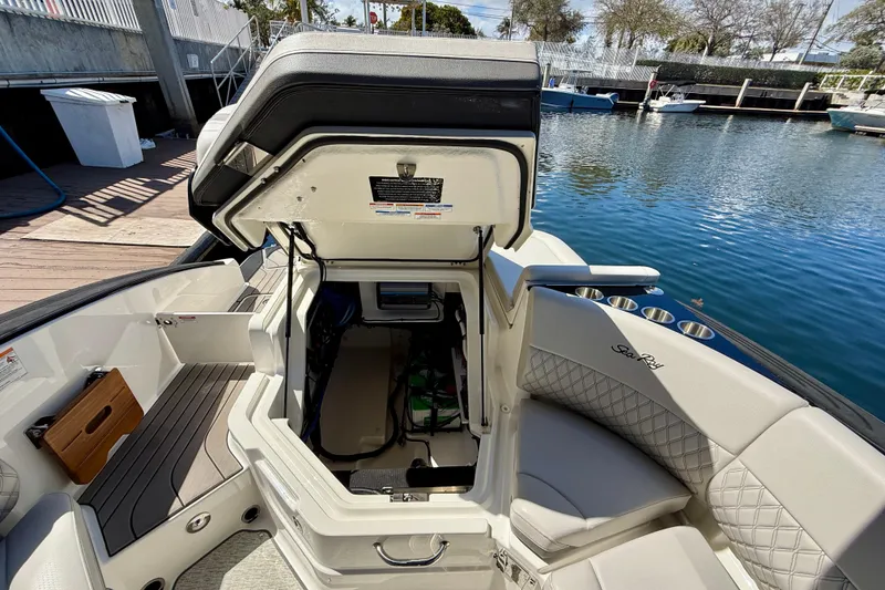 Slide: The Image of Interior view of 2025 Sea Ray SLX 280 Outboard at dock. - 46