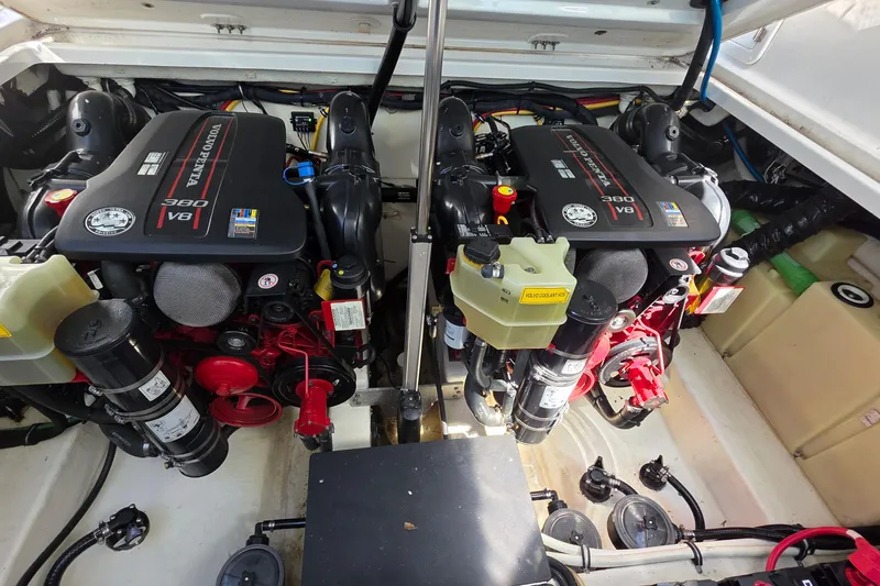 Slide: The Image of Engine compartment of a 2017 Monterey 360 Sport Coupe with dual Volvo Penta 380 V8 engines. - 40