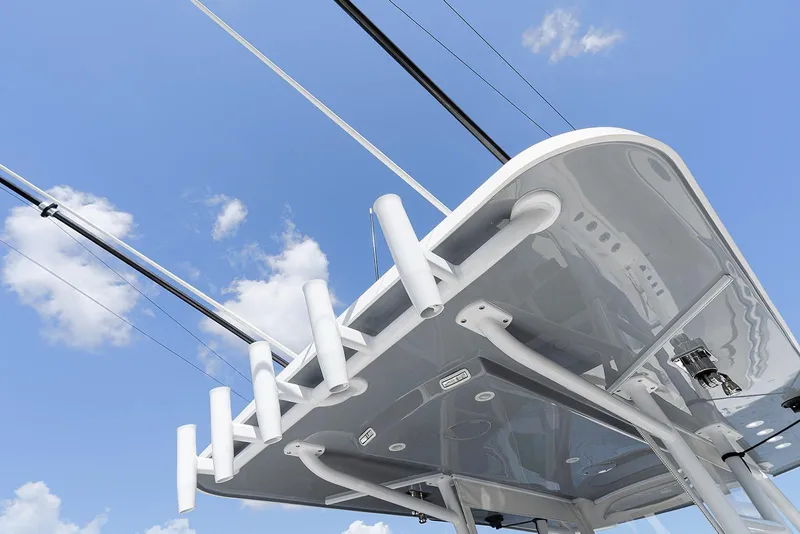 Slide: The Image of 2024 Invincible 33 Open Fisherman boat top view against blue sky. - 23