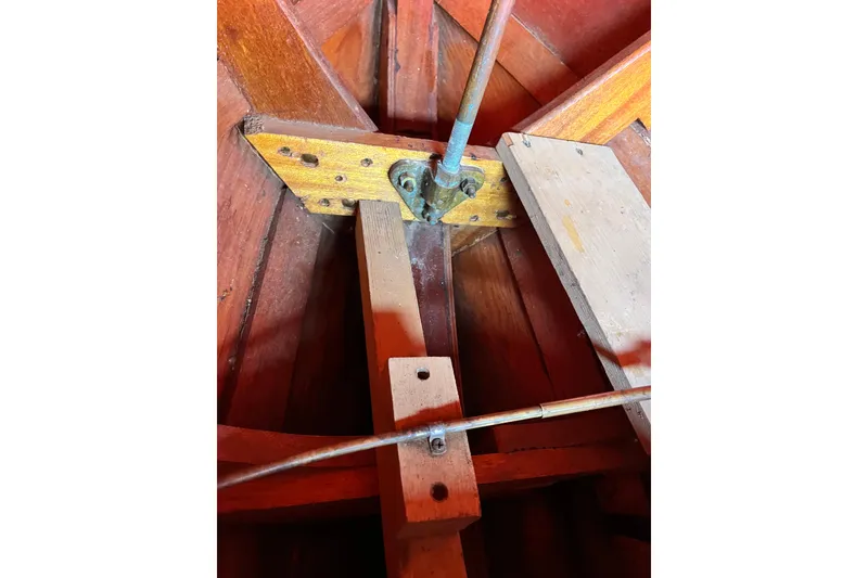 Slide: The Image of 1958 Chris-Craft 16 Cavalier interior woodwork detail, showcasing vintage craftsmanship. - 8