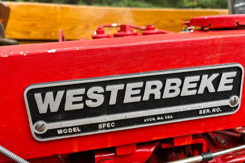 Slide: The Image of Red Westerbeke engine label on 1908 Outing launch boat, Avon, MA, USA. - 16