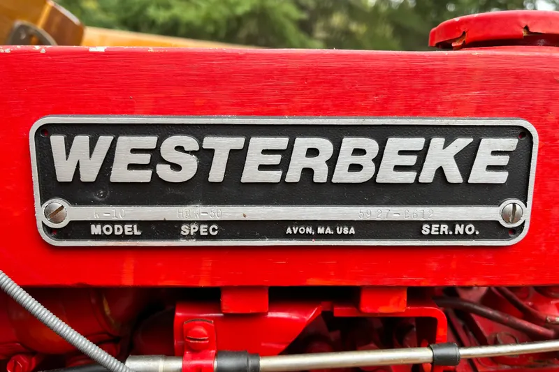 Slide: The Image of Red Westerbeke engine label, model W-10, spec HBM-50, Avon, MA, USA, 1908 Outing launch. - 17