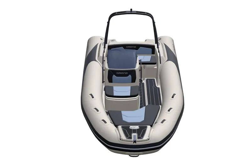 Slide: The Image of 2026 Grand Inflatables G500 boat, top view, sleek design, modern seating, and spacious layout. - 18