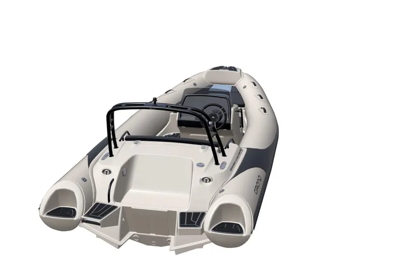 Slide: The Image of 2026 Grand Inflatables G500 boat, sleek design, beige and black color scheme, modern features. - 21