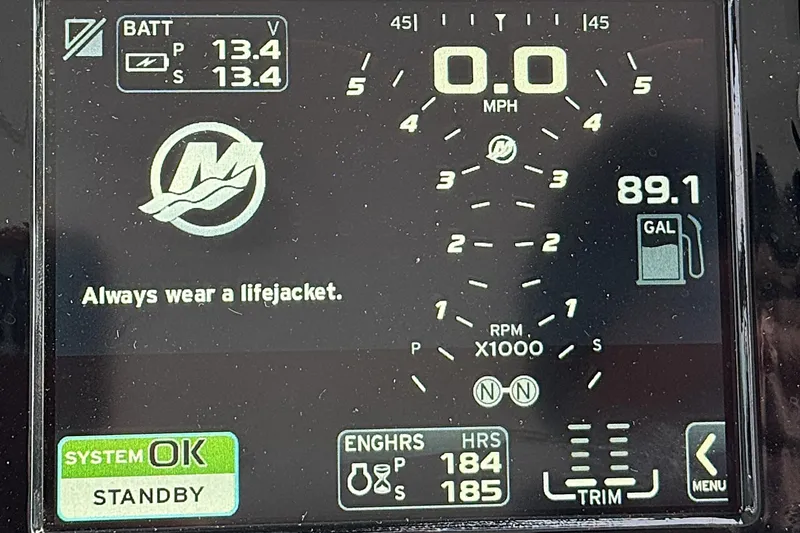 Slide: The Image of Dashboard of 2016 Formula 34 Performance Cruiser showing speed, fuel, and system status. - 17