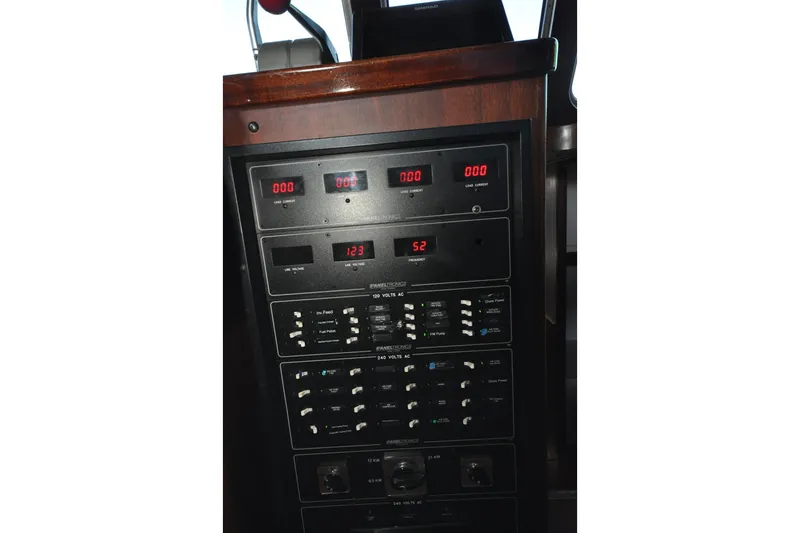 Slide: The Image of Control panel of 1982 Custom Virpack Steelhull boat with digital displays and switches. - 29