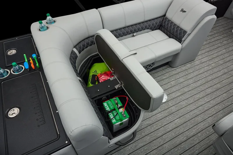 Slide: The Image of Manufacturer Provided Image: 2026 Ranger 220FC boat interior with storage compartment and seating. - 35