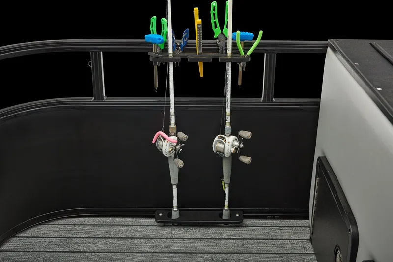 Slide: The Image of Manufacturer Provided Image: Fishing rods and tools on a 2026 Ranger 220FC boat deck. - 43