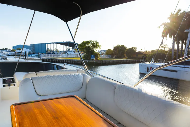 Slide: The Image of Luxurious Bavaria Virtess 420 Fly yacht interior, 2013 model, with elegant seating and wooden table. - 17