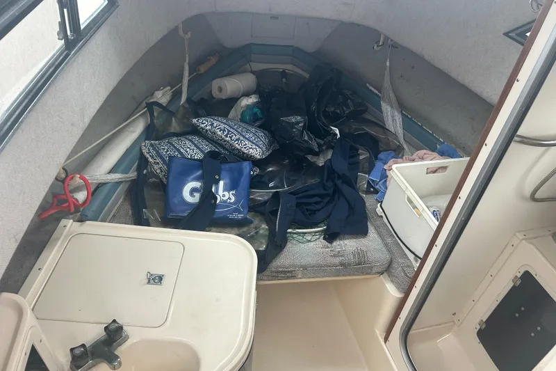 Slide: The Image of Interior cabin of 1992 Grady-White Sailfish 252 with storage items and supplies. - 11